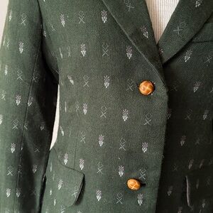 Anthropologie Madchen Forest green & Pink Mauve M Wool Blazer silky lining